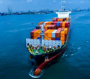 Container vessel in harbor